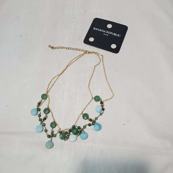 Banana Republic Gold Emerald Necklace with Natural Stones and Round Beads - Picture 7 of 7